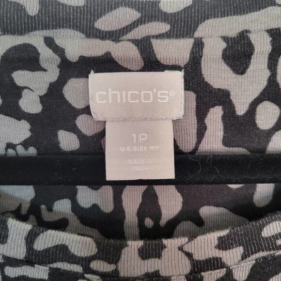 Chico's Womens Medium Petite 100% Pima Cotton Leopard Animal Print Long Sleeve - Picture 4 of 9